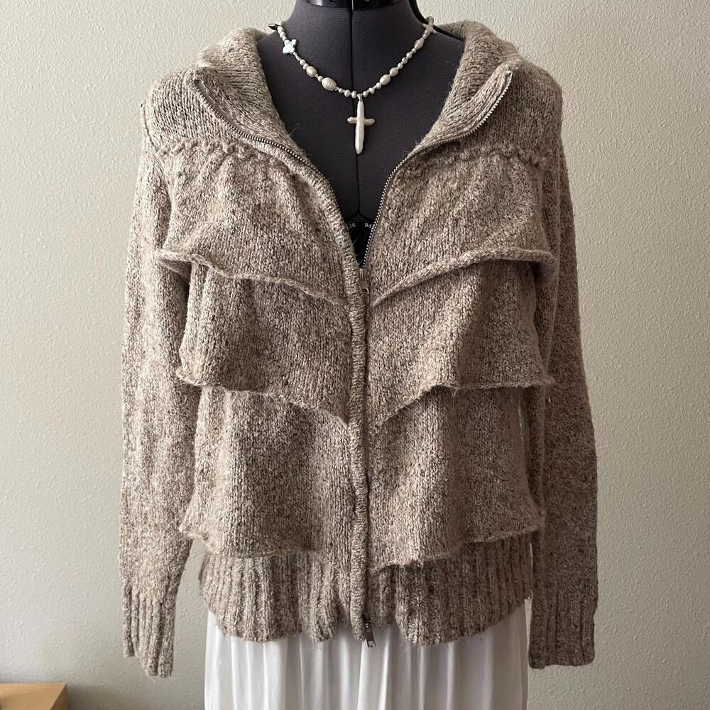 Y2K vintage 2000s tan ruffle cardigan coquette boho fairy whimsy | size M